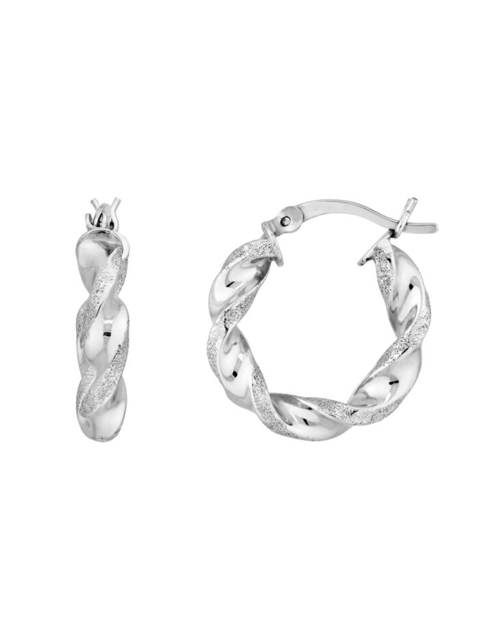 Sterling Silver Twisted Rhodium Hoop Earrings - Sterling Silver - by Dazyle