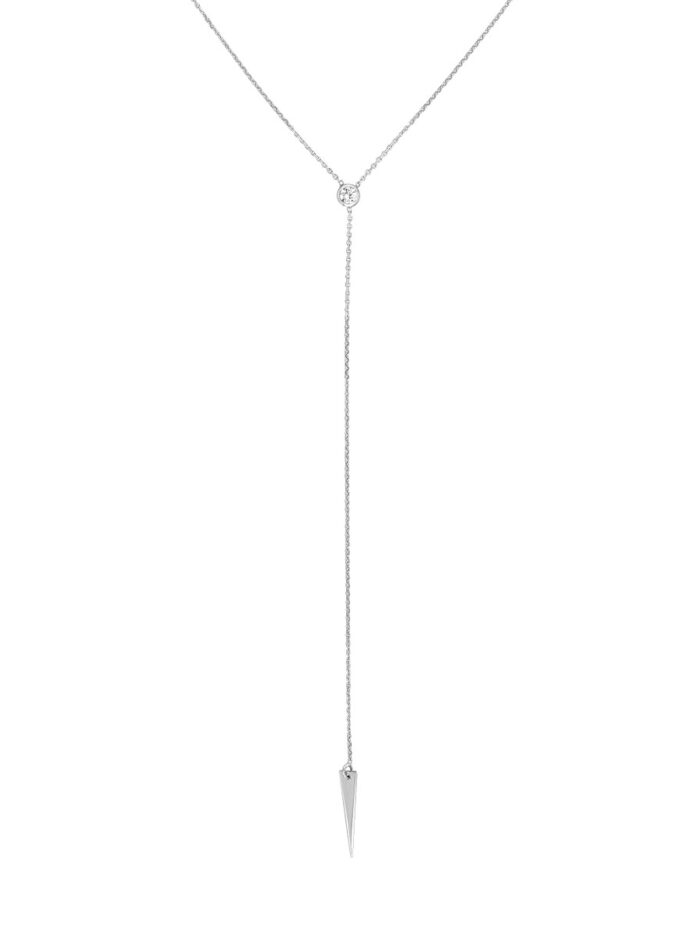 CZ Bezel and Spear Lariat Necklace - Sterling Silver - Adjustable 16 to 18 Inches - by Dazyle