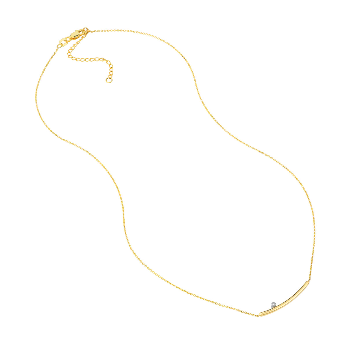 Thin Curved Bar Necklace with 1pt Diamond - 14K Yellow & White Gold - Adjustable 18 Inch - by Dazyle - Image 3