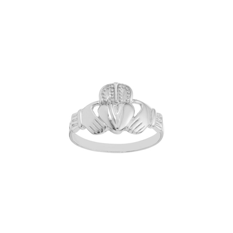 High-Polished Claddagh Ring For Men 14K White Gold - Size 7 - by Dazyle
