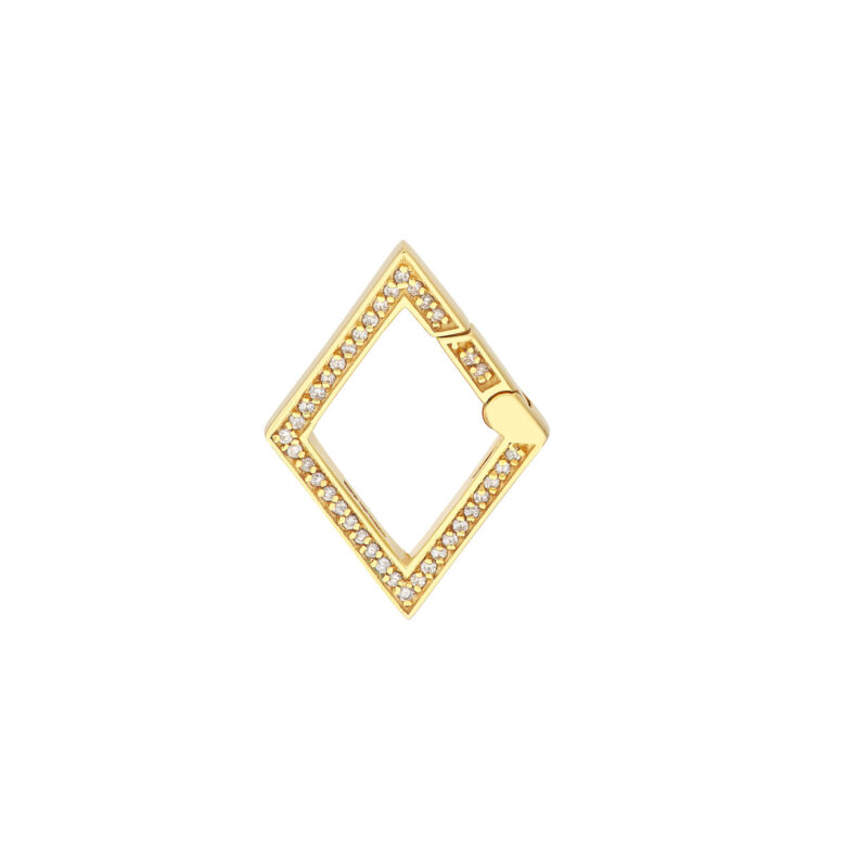 Diamond Rhombus Push Lock - 1/5tcw Diamonds - 14K Yellow Gold - by Dazyle