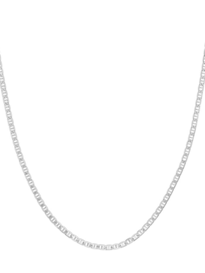 14K White Gold Mariner Chain Necklace - 3.00mm Width, Lobster Closure - by Dazyle