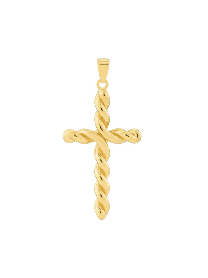 Large Twist Cross Pendant - 14K Yellow Gold - by Dazyle