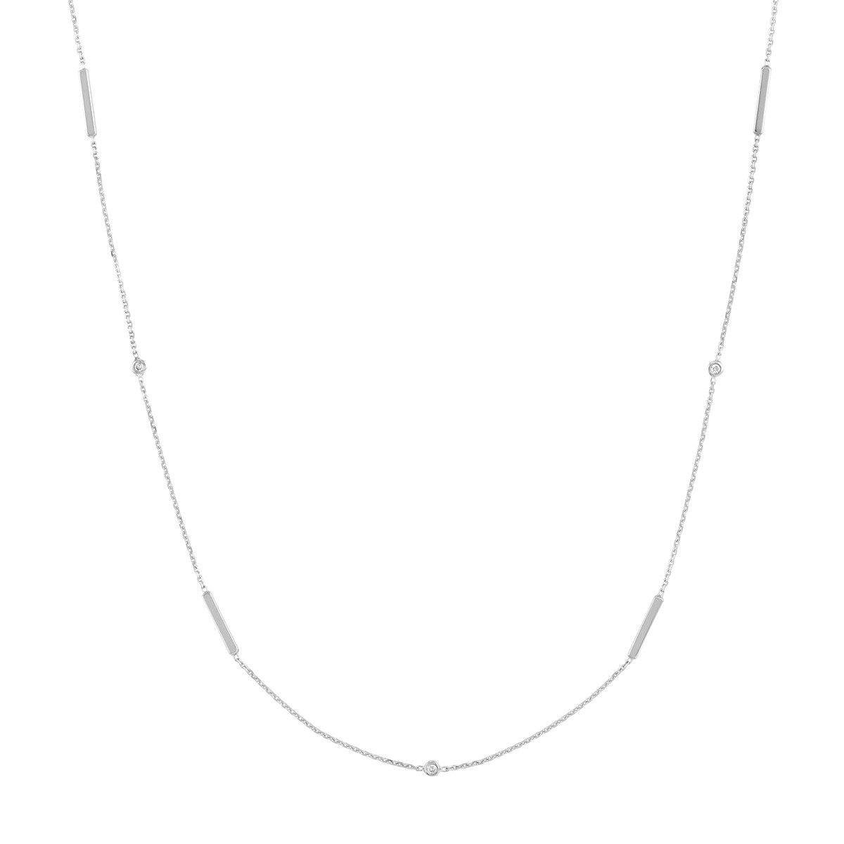 14K White Gold Diamond Bezel and Bar Station Necklace - 20 Inches - by Dazyle