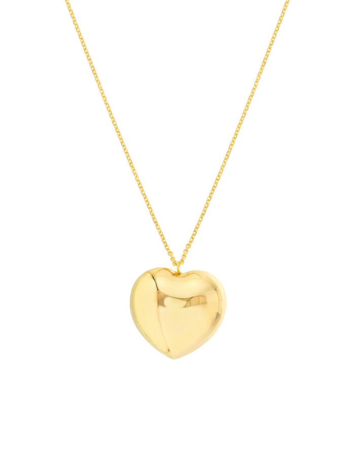 Large Puff Heart Necklace - 14K Yellow Gold Adjustable (16-18 inches) - by Dazyle