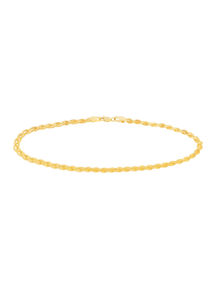 Braided Foxtail Chain Anklet - 14K Yellow Gold 10-Inch - by Dazyle