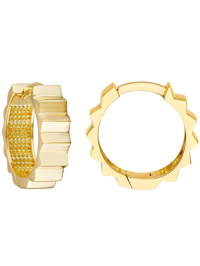 Ridged Polished Round Hoop Earrings - 14K Yellow Gold - by Dazyle