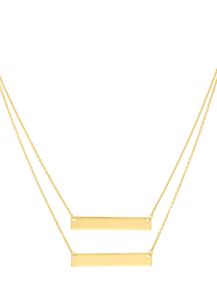Mini Bar Layered Duo Adjustable Necklace 14K Yellow Gold Singapore Chain - 18 Inch - by Dazyle