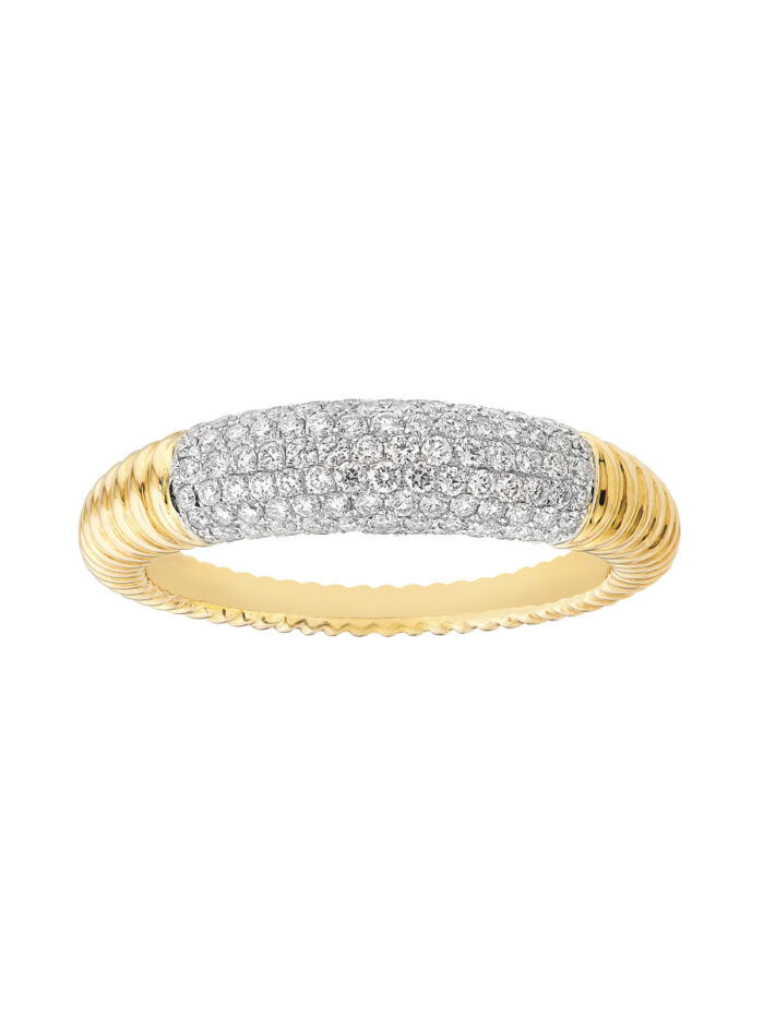 Diamond Pave Ribbed Dome Ring - 14K Yellow & White Gold - Custom Order - by Dazyle