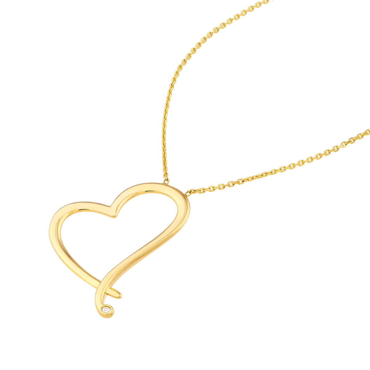 Tilted Open Heart Diamond Accent Necklace - 14K Yellow Gold Adjustable - by Dazyle - Image 2