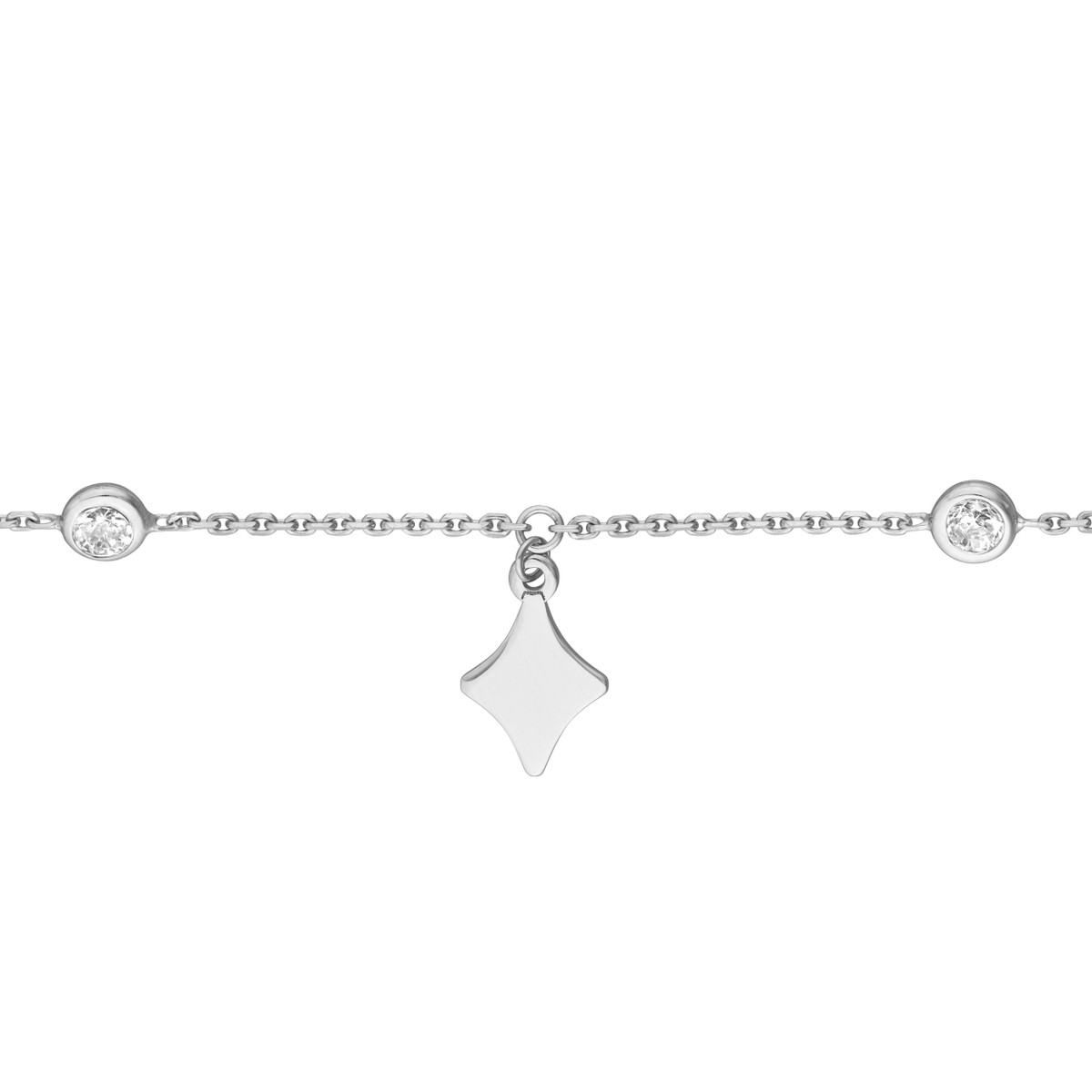 Sterling Silver Diamond-Shapes and CZ Adjustable Choker - by Dazyle - Image 2