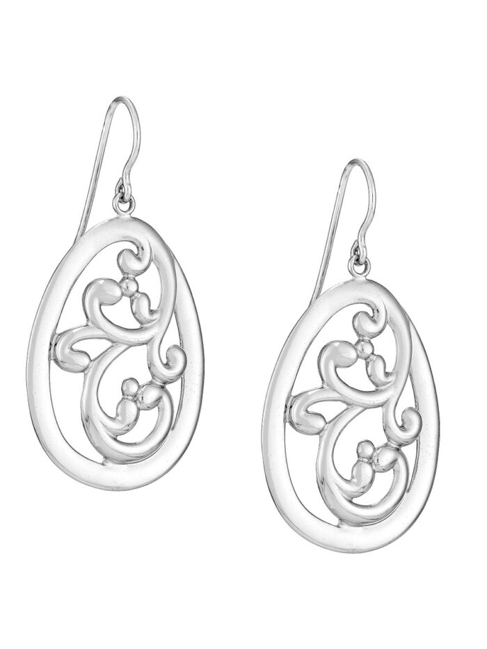 Sterling Silver Teardrop Vine Dangle Earrings - Sterling Silver - by Dazyle