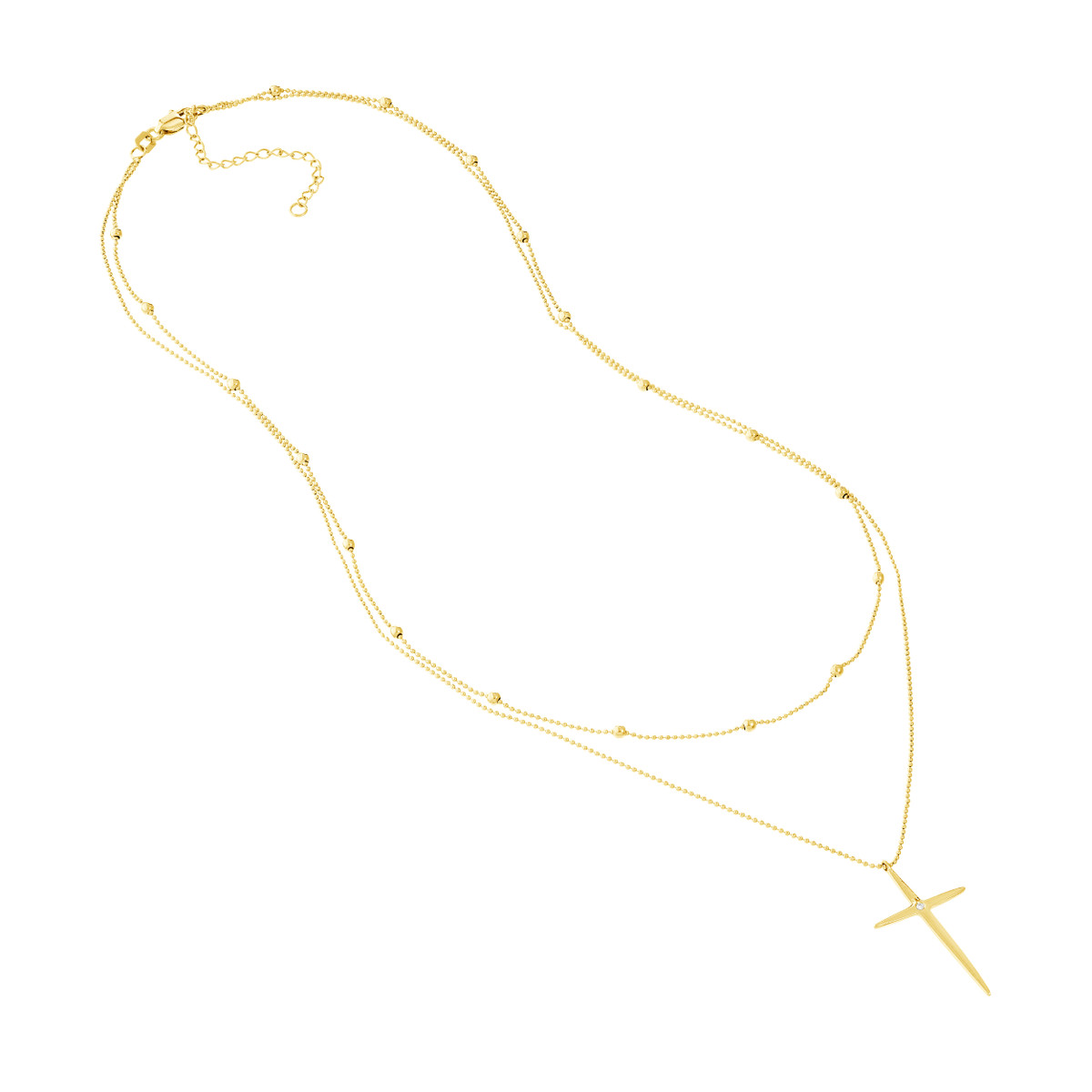 1ct Diamond Cross Duo Necklace in 14K Yellow Gold - Adjustable Cable Chain - 18 inches - by Dazyle - Image 4