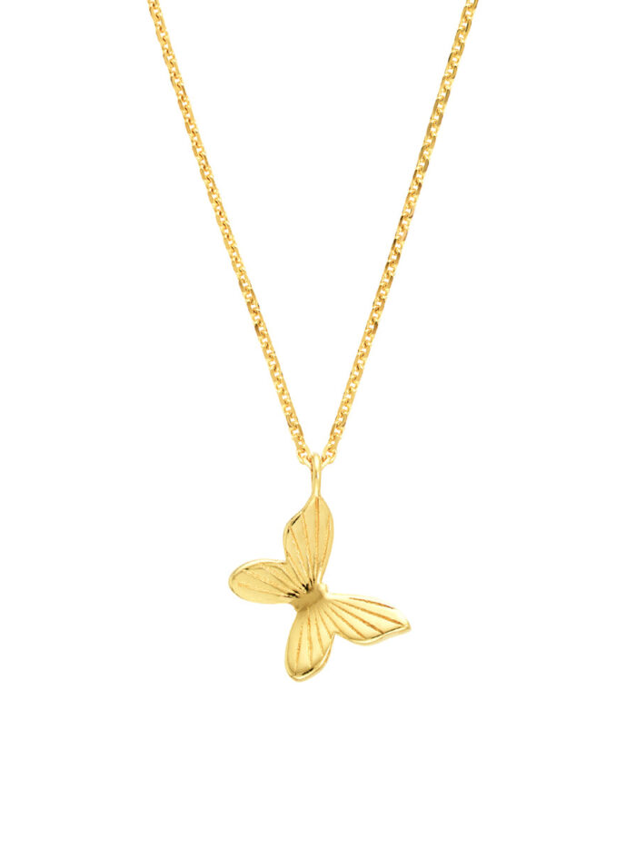 Tilted Butterfly Necklace - 14K Yellow Gold Adjustable 16 to 18 Inches - by Dazyle