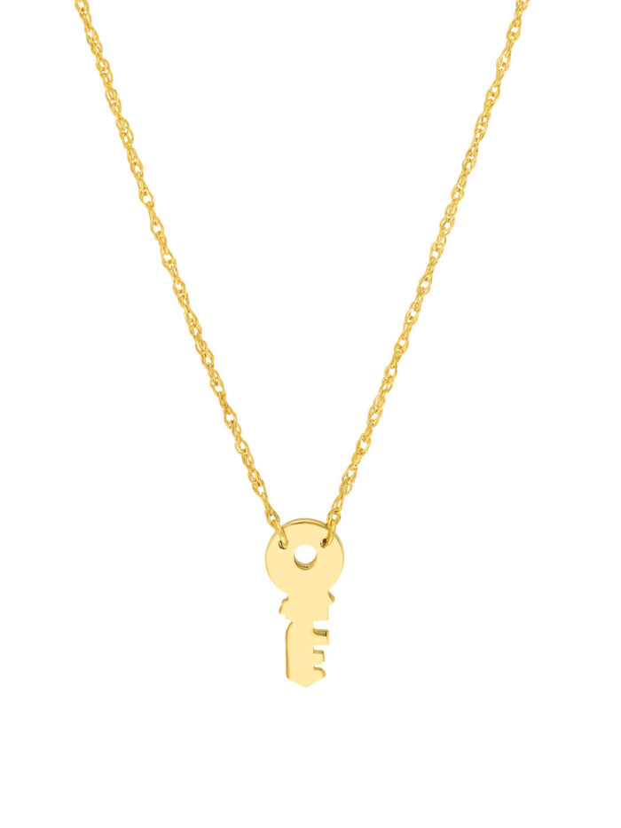 14K Yellow Gold Mini Key Adjustable Necklace - 18 Inches - by Dazyle