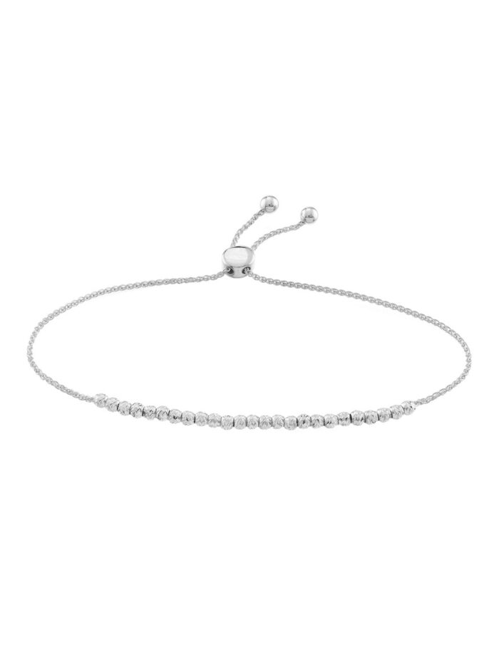 Diamond-Cut Beaded Bolo Bracelet - 14K White Gold - 9.5 Inch - by Dazyle