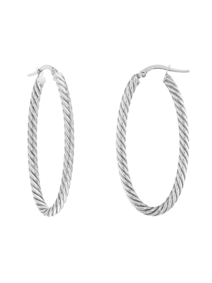 14K White Gold Rope Twist Hoop Earrings - Classic Hoop Design - by Dazyle