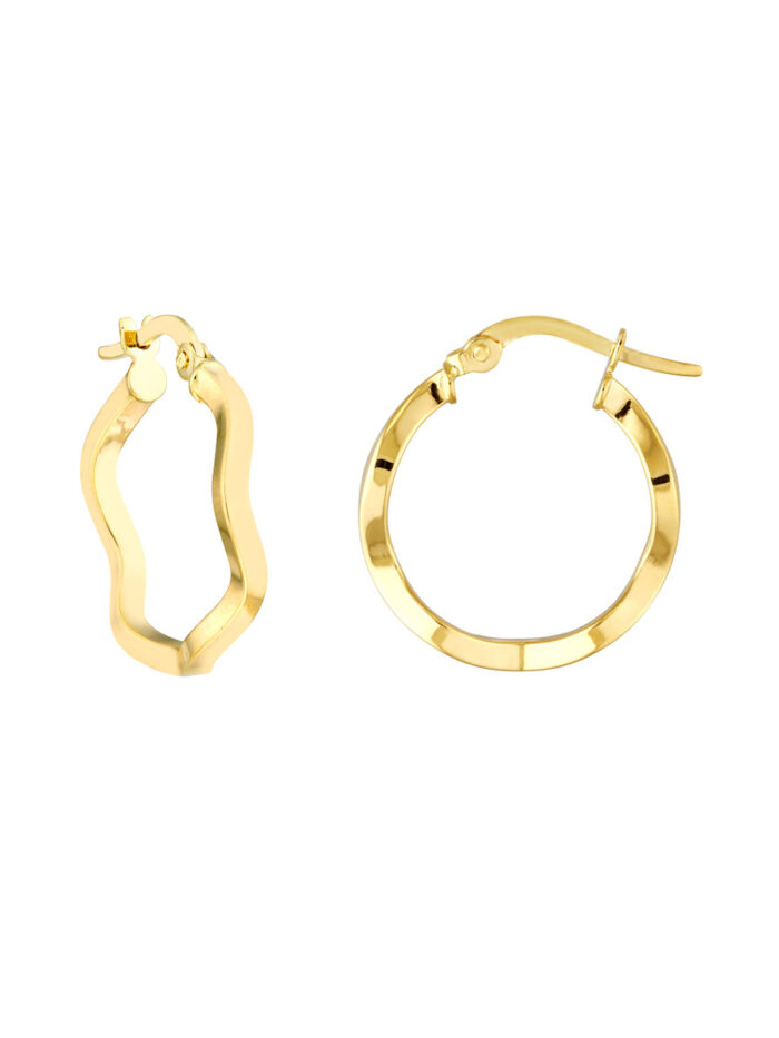 Square Tube Wavy Hoop Earrings - 10K Yellow Gold - by Dazyle