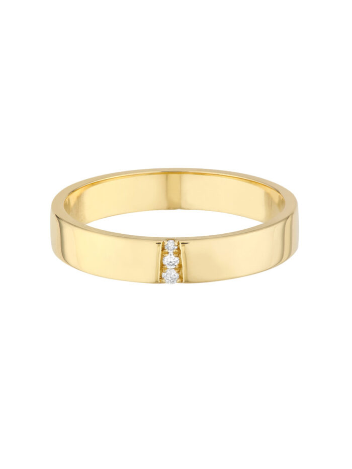 Diamond Trio Polished Band 2pt Diamond 14K Yellow Gold Wedding Band - by Dazyle