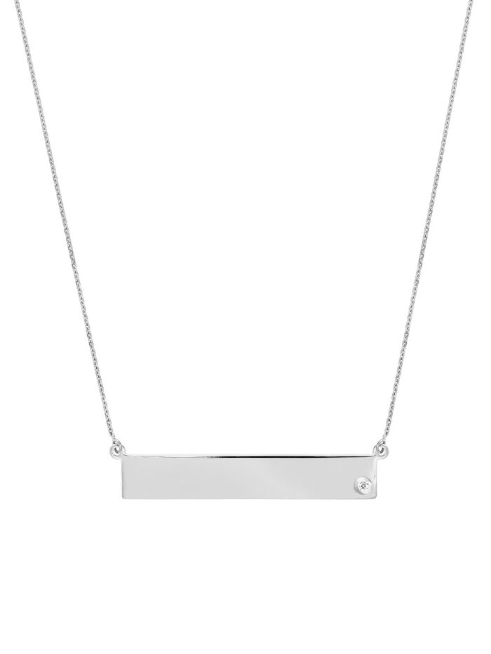 Adjustable 18 Inch Bar Necklace with 2pt Diamond - 14K White Gold - by Dazyle