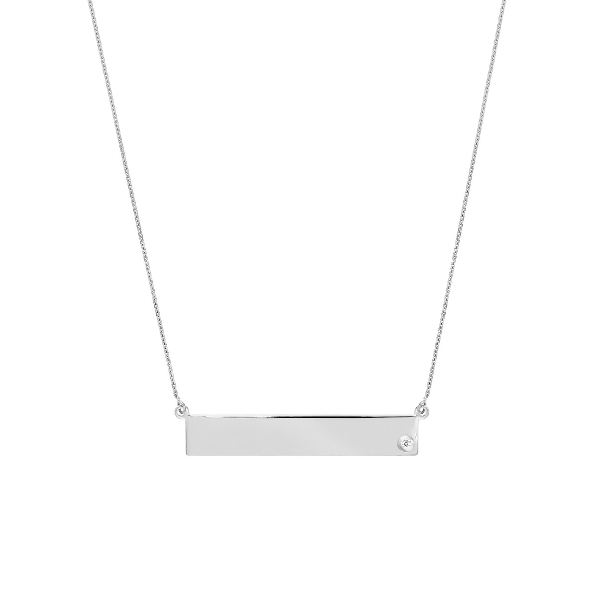 Adjustable 18 Inch Bar Necklace with 2pt Diamond - 14K White Gold - by Dazyle