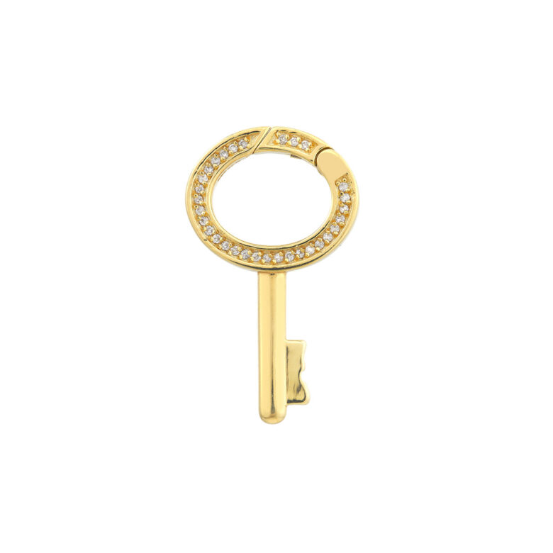 Diamond Oval Key Push Lock - 14K Yellow Gold - by Dazyle