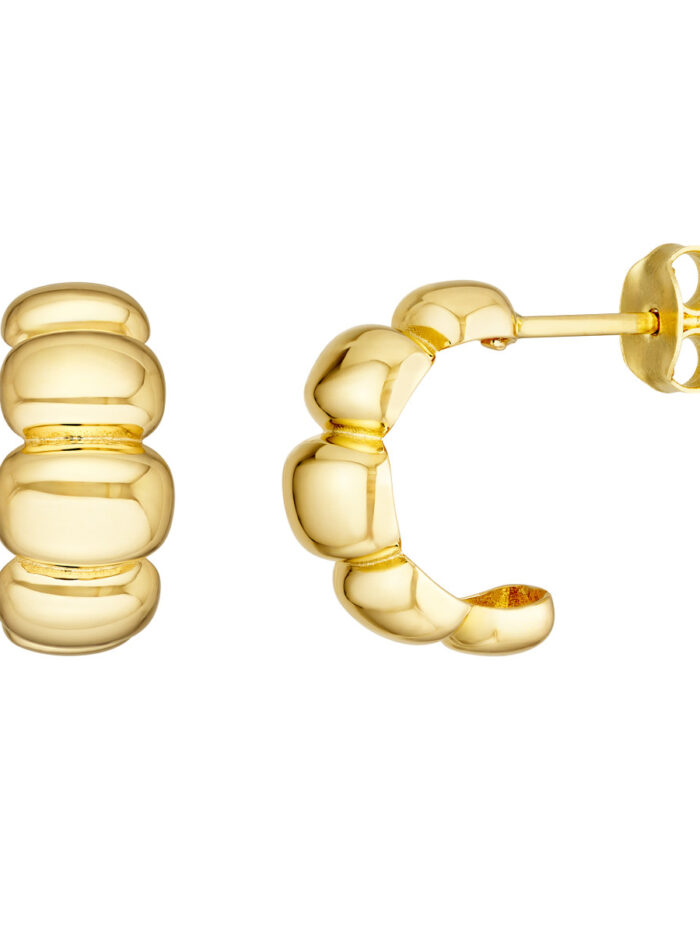 14K Yellow Gold Puff Shrimp J-Hoop Earrings - by Dazyle