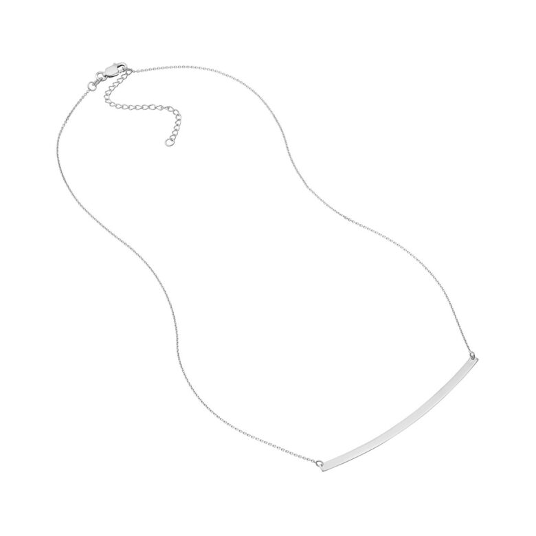 Thin Curved Bar Necklace - 14K White Gold - Adjustable - Cable Chain - by Dazyle - Image 2