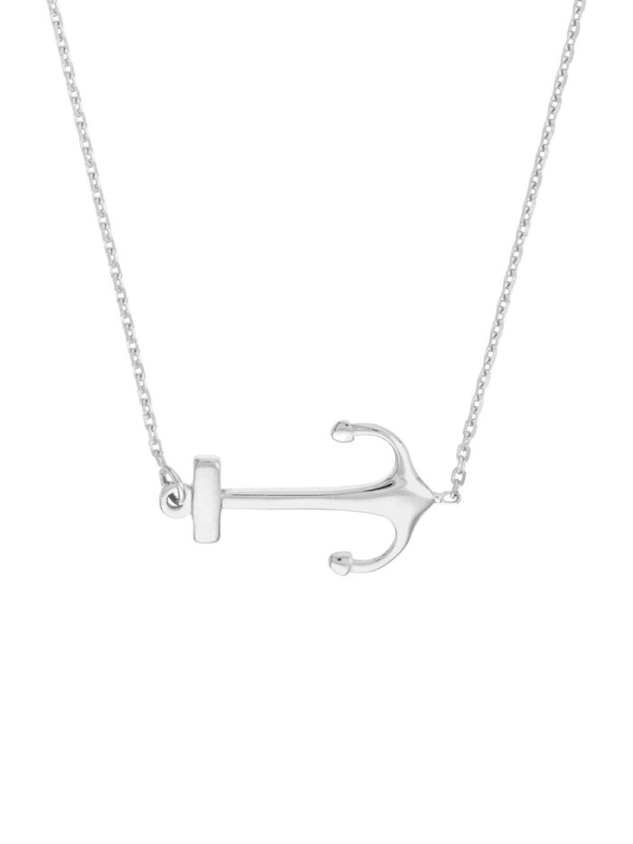 14K White Gold Sideways Anchor Necklace - Adjustable 18 inches - by Dazyle