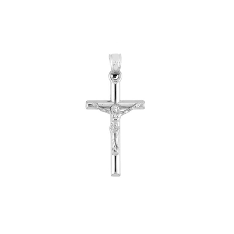 10K White Gold 3D Crucifix with Crimped Edges Pendant - 10K Gold - by Dazyle