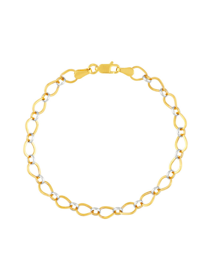 Two-Tone Open Teardrop Link Bracelet - 14K Yellow & White Gold (7.25 Inches) - by Dazyle