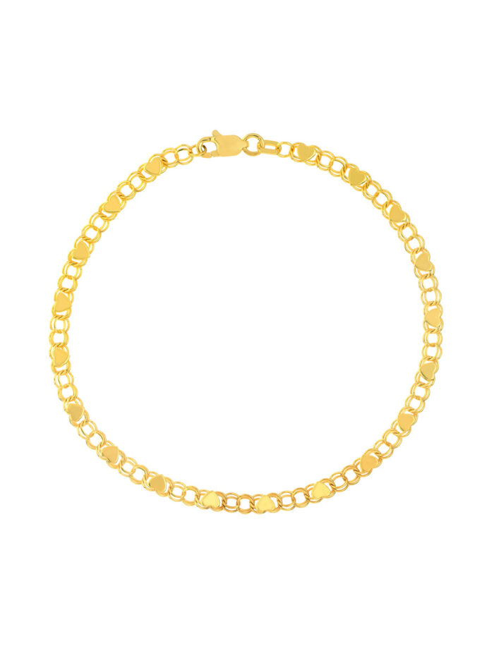 Heart Mirror Rope Chain Bracelet - 14K Yellow Gold (7.25 Inches) - by Dazyle