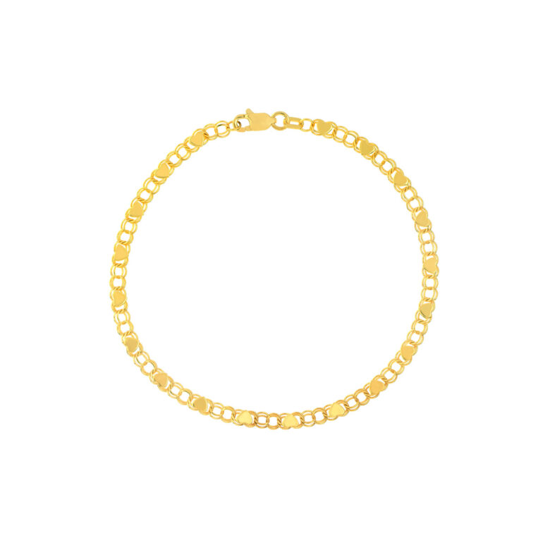 Heart Mirror Rope Chain Bracelet - 14K Yellow Gold (7.25 Inches) - by Dazyle
