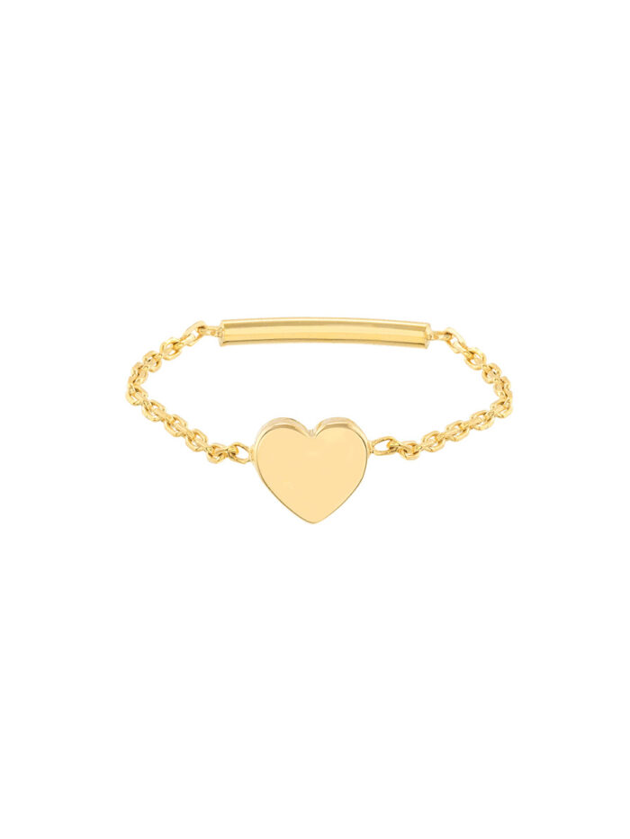 Mini Heart Ring on Chain with Sizing Bar - 14K Yellow Gold Adjustable - by Dazyle