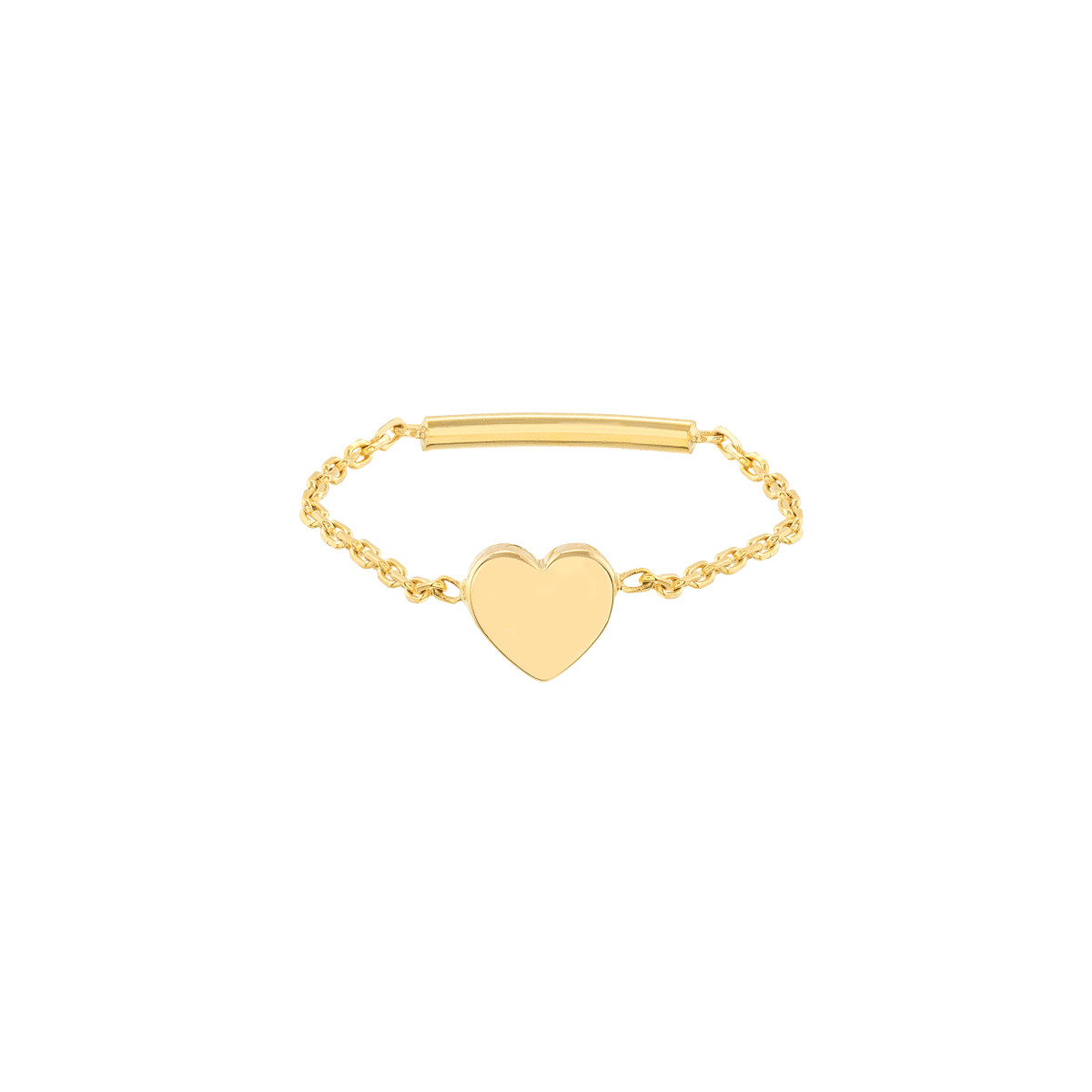 Mini Heart Ring on Chain with Sizing Bar - 14K Yellow Gold Adjustable - by Dazyle