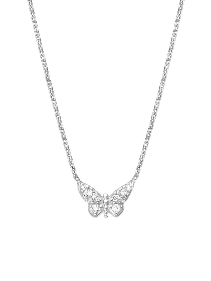 Sterling Silver Mini CZ Butterfly Pendant Necklace - Sterling Silver 18 Inch Adjustable - by Dazyle