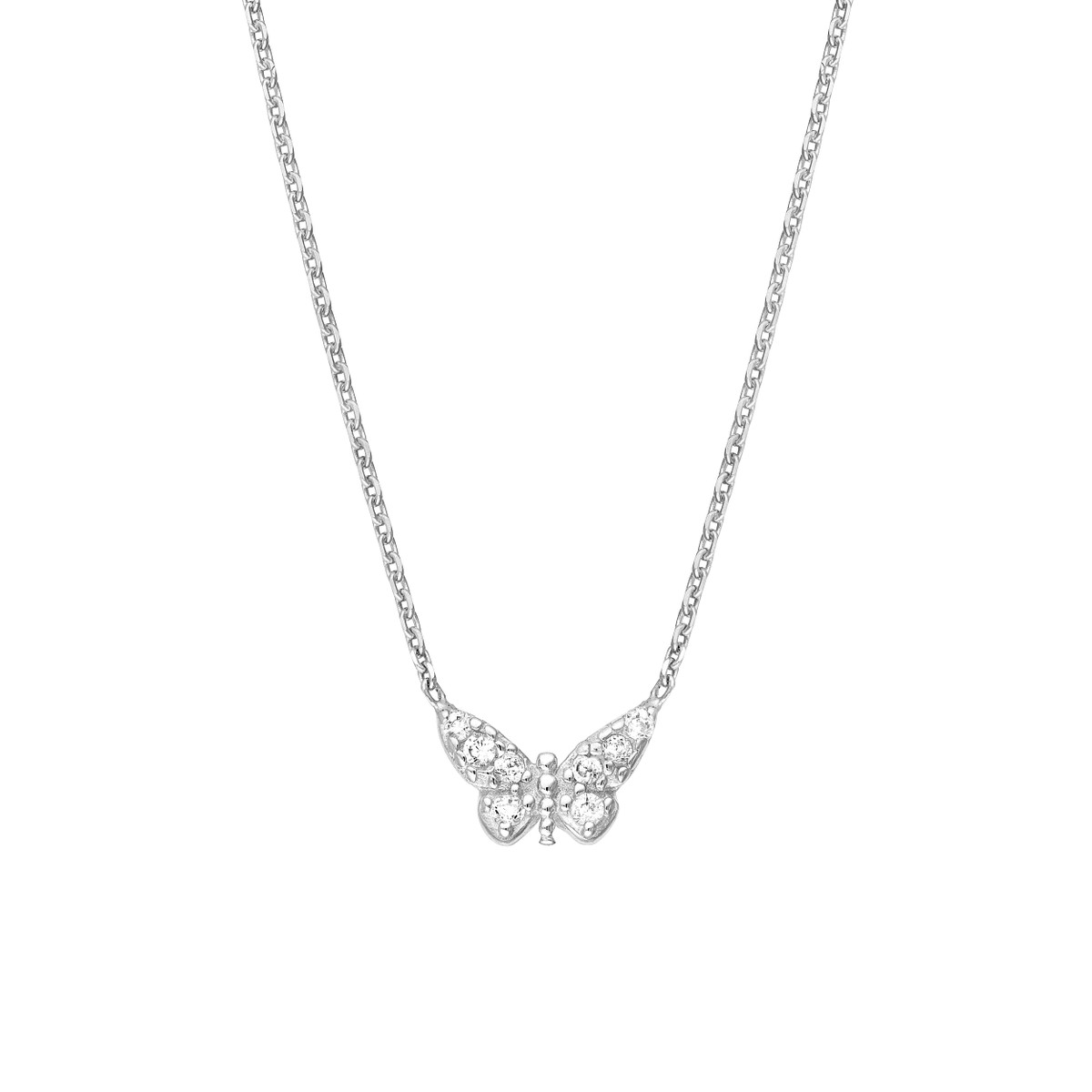 Sterling Silver Mini CZ Butterfly Pendant Necklace - Sterling Silver 18 Inch Adjustable - by Dazyle