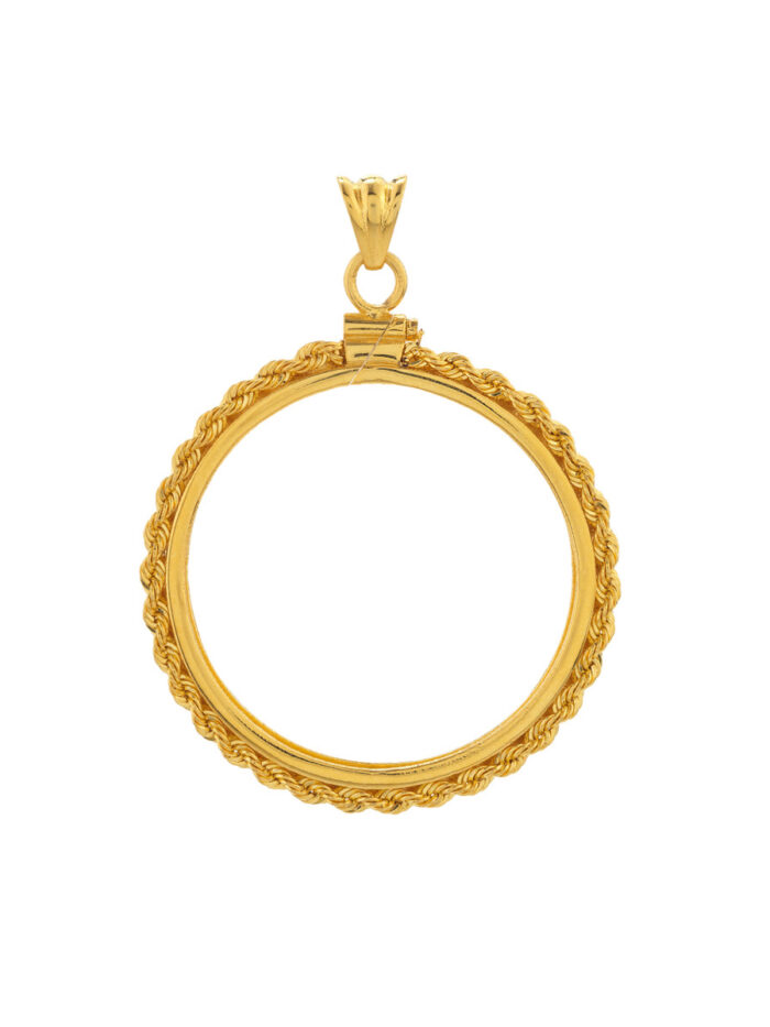 14K Yellow Gold Rope Chain Coin Bezel - American Eagle Coin - Pendant - by Dazyle