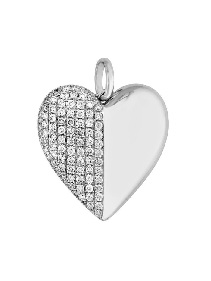 50/50 Diamond Heart Pendant (3/4tcw) in White Gold - by Dazyle