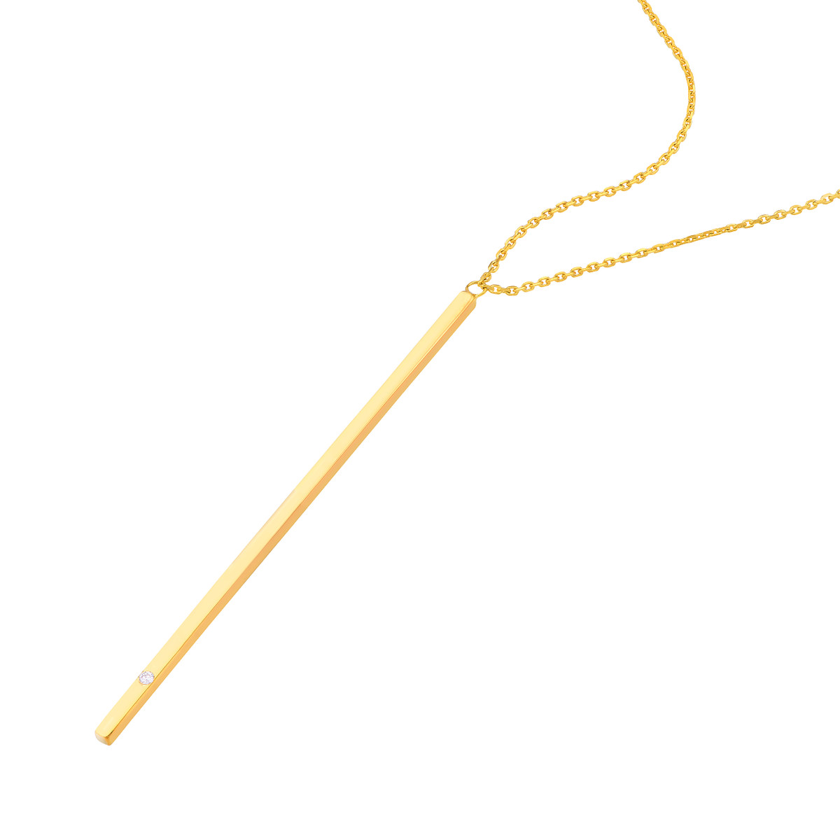 14K Yellow Gold Vertical Bar Dangle Necklace with 1/2ct Diamond - 14K Yellow Gold, 18in Adjustable - by Dazyle - Image 2