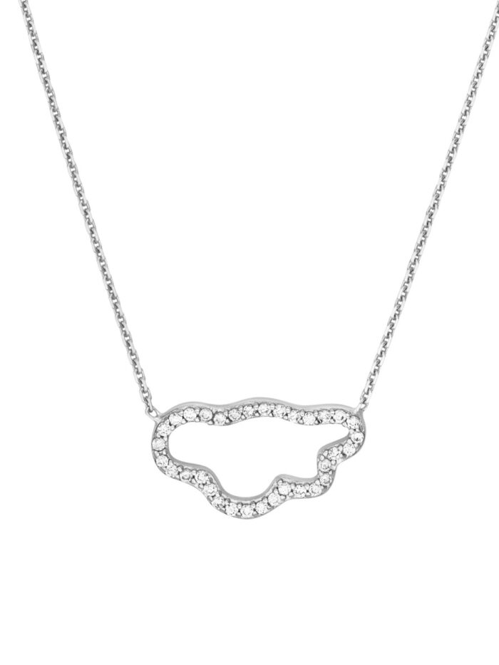 Sterling Silver CZ Open Cloud Necklace - Adjustable 18" Cable Chain - by Dazyle