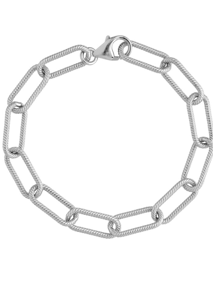 8.9mm Textured Paperclip Bracelet - Rhodium Plated Sterling Silver - 8.5 Inch - by Dazyle