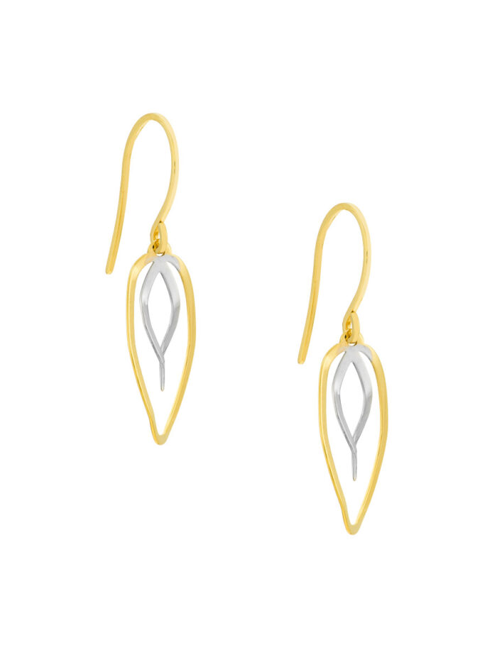 14K Two-Tone Double Curved Dangle Wire Earrings - Statement Earrings - by Dazyle