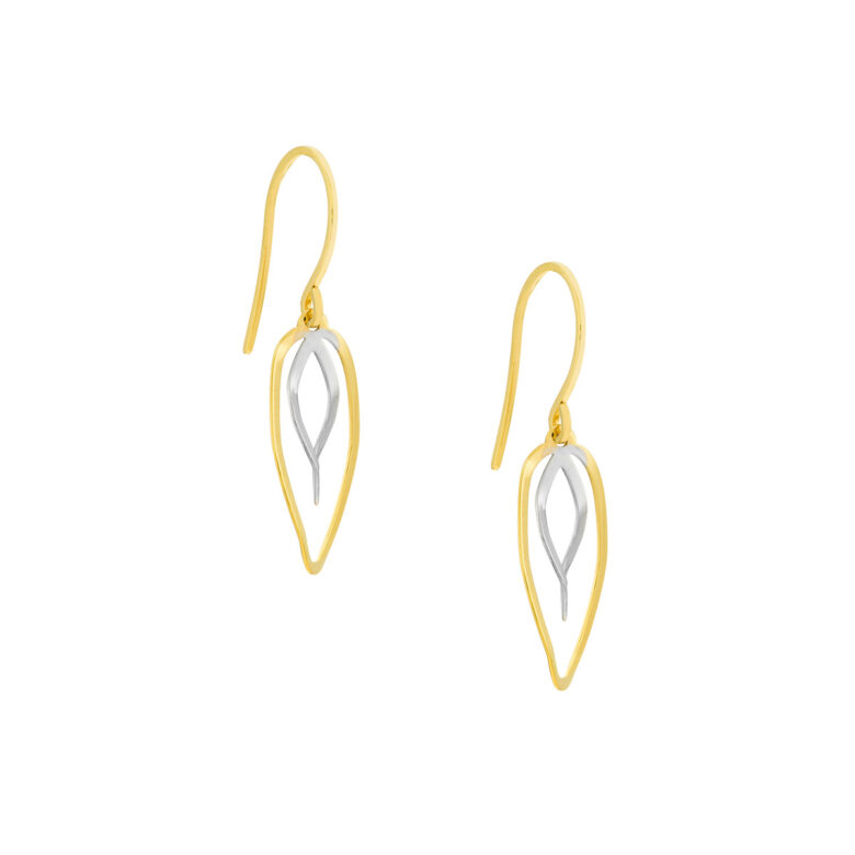 14K Two-Tone Double Curved Dangle Wire Earrings - Statement Earrings - by Dazyle
