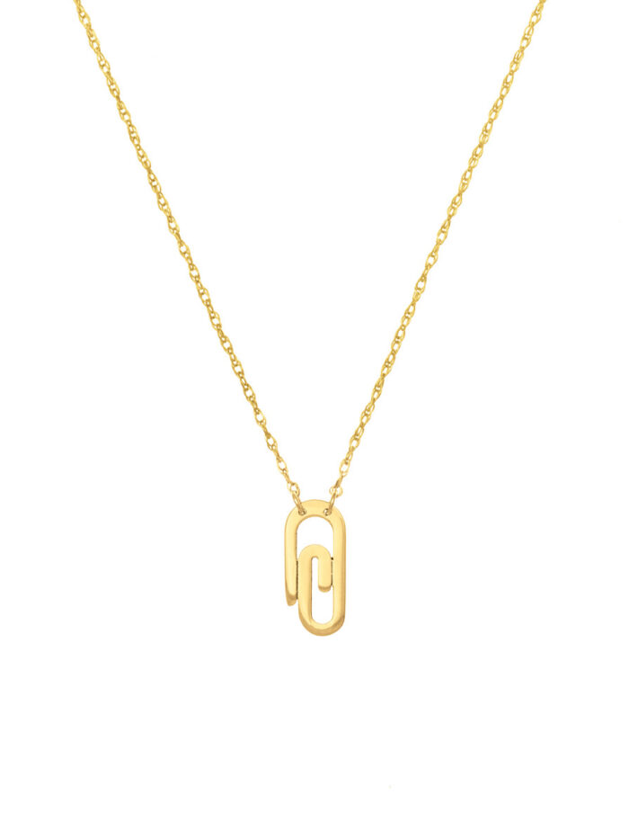 Paper Clip Necklace - 14K Yellow Gold Adjustable 16 to 18 inches - by Dazyle