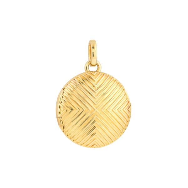 Textured Circle Locket Pendant - 14K Yellow Gold - by Dazyle