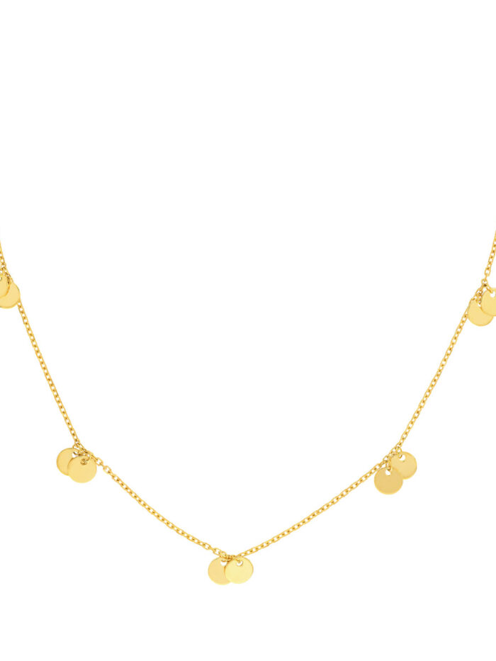Double Disc Dangle Adjustable Necklace - 14K Yellow Gold - Cable Chain - Lobster Closure - by Dazyle