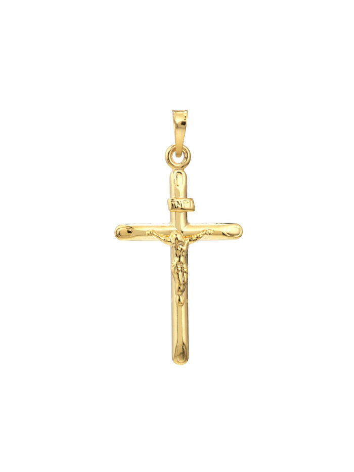 14K Yellow Gold Basic Crucifix Pendant - Hollow 3D - Bail Closure - by Dazyle