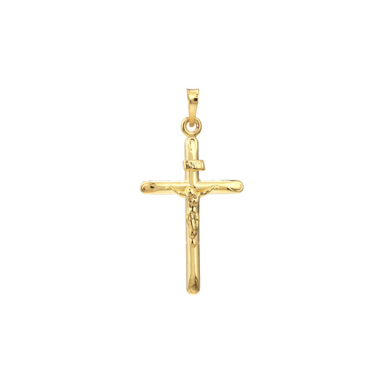 14K Yellow Gold Basic Crucifix Pendant - Hollow 3D - Bail Closure - by Dazyle