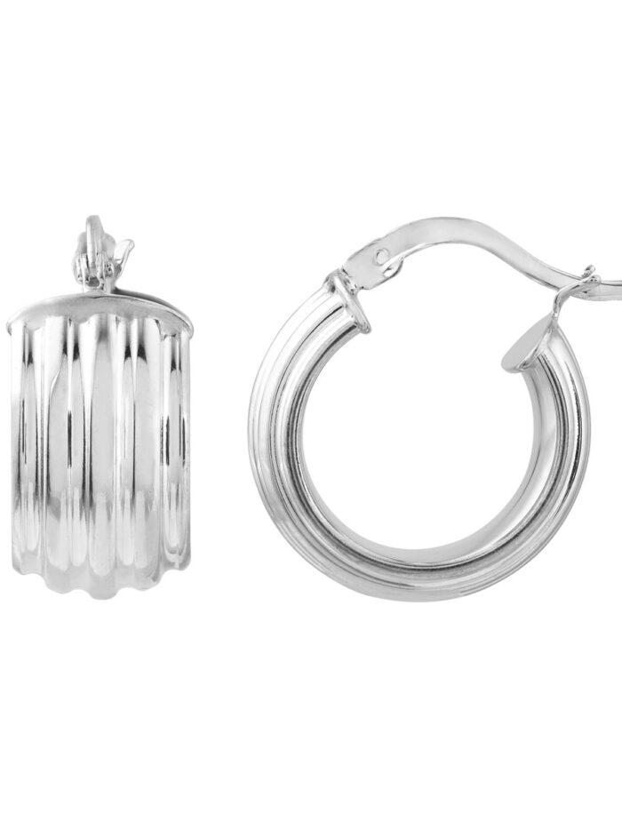 Plated Sterling Silver Ribbed Baby Hoop Earrings - Yellow Gold Plated - Post & Nut Closure - by Dazyle